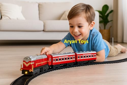 Image of Sheel Indian Passenger Toy Train Set 13 Pcs Track Set | Battery Operated Front Light Glow Made in India Kids Railway Toy Gift