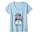 Womens Messy Bun Bonus Mom Life Baseball Bonus Mom Mother's Day V-Neck T-Shirt