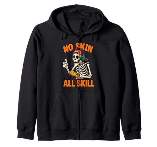 No Skin All Skill Gamer Squelette Funny Halloween Boys Sweat à Capuche