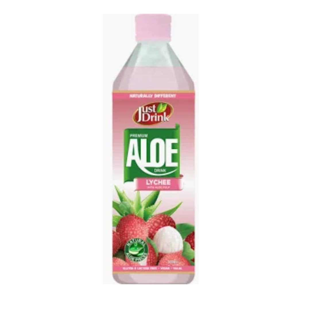 Just Drink Aloe Drink Lychee with Aloe Pulp I 500ML I Naturally Different I Gluten and Lactose Free with Sweetener I Pack of 1