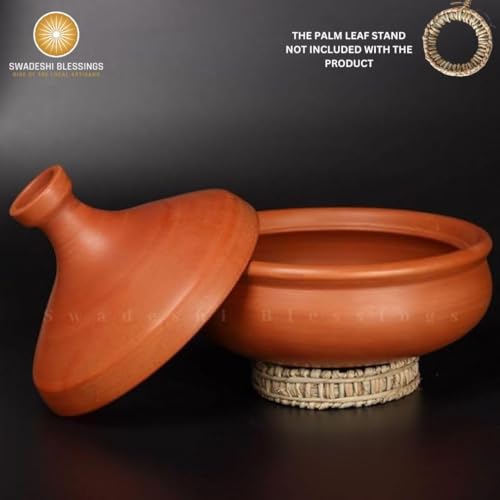 Swadeshi Blessings Unglazed Clay Tajine Pot for Cooking with Lid/LEAD-FREE Earthen Tajine/Clay Tajine Cookware for baking +FREE ASH For Cleaning