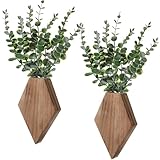 Chunful 2 Pcs Wooden Wall Planter Decor Hanging Fake Plants Greenery Flowers Holder Vase Boxes for Wall Bohemian Farmhouse Room Kitchen Office Indoor Decoration(Wooden Color,7.1 x 4.7 x 1.2 Inches)