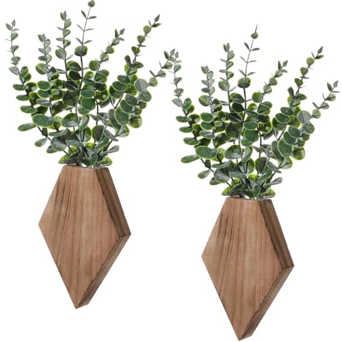 Chunful 2 Pcs Wooden Wall Planter Decor Hanging Fake Plants