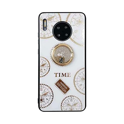 NiaCoCo Kompatibel med Huawei P20 Lite fodral + 1 x skärmskydd, set med diamanter360 graders rotation ringhållare repfri anti-fingeravtryck smal stöttålig skyddskåpa (vit)