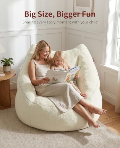 Image of Relefree Cafy Bean Bag Chair for Adults,Oversized Reading Chair with Armrests,Memory Foam Filling Comfy Chair,Giant Cozy Adult Bean Bag Chair,Large Lazy Living Room Chair for Bedroom,Cream White
