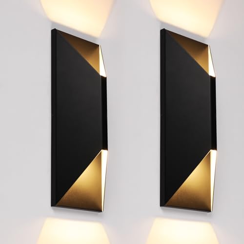 LEONLITE Dimmable LED Up Down Wall Light, 100-277V, CRI 90+, IP65 Waterproof, 10%-100% Dimmable for Commercial Outdoor, 14 Inch Modern Porch Light, 3000K, Pack of 2