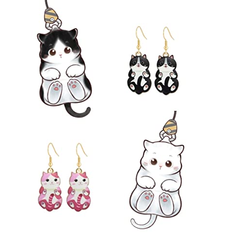 Lezmoii Cute Dangle Anime Cat Earrings For Girls Women Fun Animal Earrings Set (Cat B) #TOP1