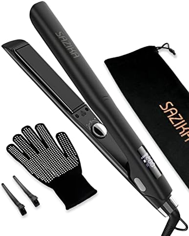 Flat Iron Ionic Hair Straightener, SAZIKA Professional Nano Titanium Straightener with Floating Plates for Hair Styling, Straightener and Curler 2 in 1 with Dual Voltage