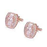 WYYDFDC Exquisite Cushion Cut Cubic Zirconia Oval-Shaped Cufflinks for Men in White/Rose Gold Colors
