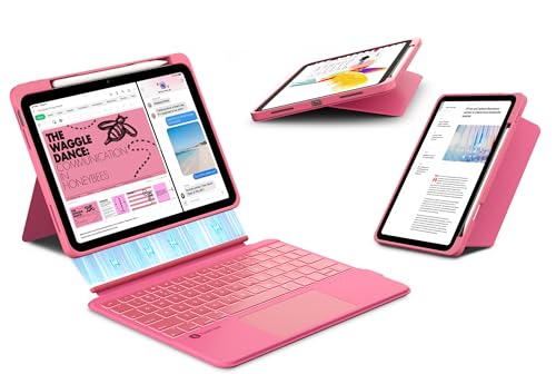 Image of typecase for iPad A16 11th / 10th Gen Keyboard Case - Folio Duo Magnetic Detachable Keyboard with Multi-Touch Trackpad & 7-Color Backlit, Portrait Landscape Modes with Pencil Holder, Pink