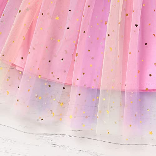 Toddler Baby Girls Tutu Dress Sleeveless Floral Print Layered Tulle Dress Little Girl Princess Dresses With Flower Headband (Star, 5-6 T) #TOP4
