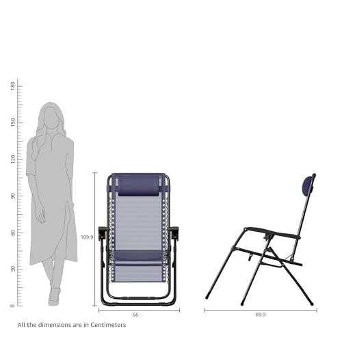 Amazon Basics Outdoor Textilene Adjustable Zero Gravity Folding Reclining Lounge Chair with Pillow (Blue) | Alloy Steel