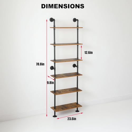 5-Shelf-Industrial-Pipe-Shelving-Black-Modern-Bookcase-Bookshelf-Wall-Mount-Ladder-Shelf-with-Metal-Frame-Display-Selves