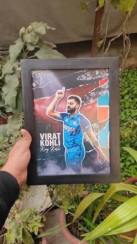 Image of Virat Kohli King Kohli Framed Poster, Cricket Sports Theme Wall Art, A4 Size 24x34 cm, Black Frame of Indian Cricketer (4)