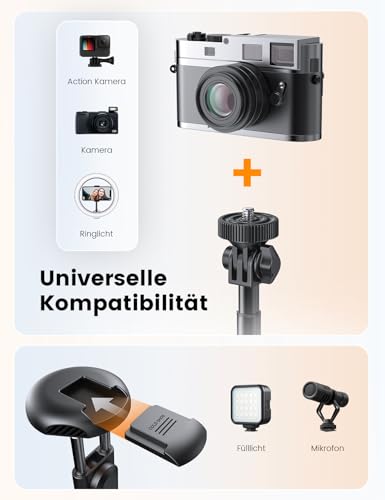 ANXRE Handy Stativ für Phone Kamera, NT79 180cm Kompakt Foto Videokits Stabil Selfie Stick Handystativhalter mit Fernbedienung Kompatibel mit Smartphone Kamera Gopro