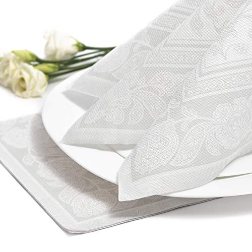 Papstar Servietten / Tissueservietten weiß "Royal Collection", "Ornaments" (50 Stück) 40 x 40 cm, 1/4-Falz, für Gastronomie, Feste und Haushalt, Stoffoptik, #11682