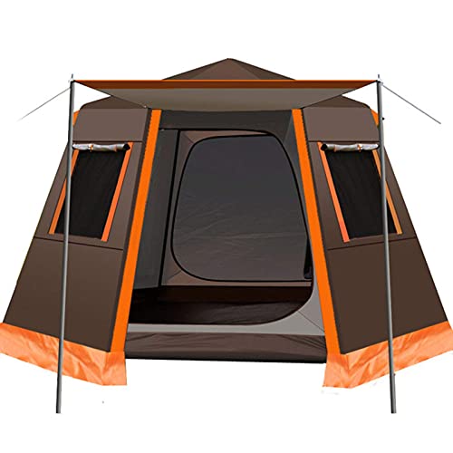 Tente de camping hexagonale marron pour des vacances en famille