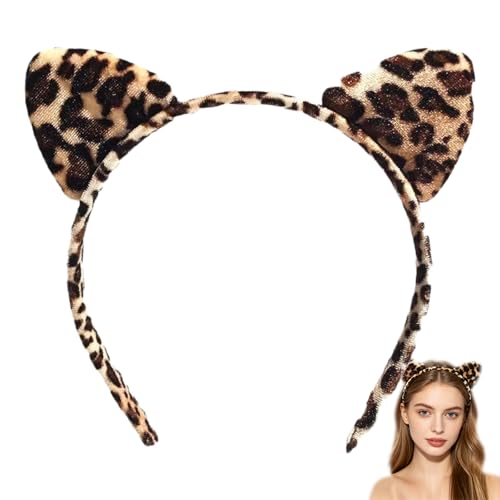 Leopard Print Cat Ears Leopard Print Headband for Women Soft Furry Cosplay Hairband Costume Parties Comfortable for Face Washing & Makeup Animal Ear Accessory