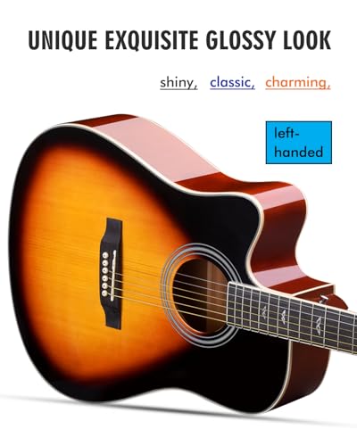 Winzz Elektro Akustik Gitarre Western 4/4 Anfänger Erwachsene Kinder (Linkshänder Sunburst-Glänzend)