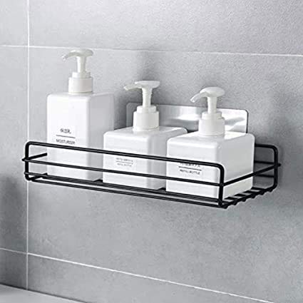 Khodal Steel Hanging Bathroom Shower Caddy Self-Adhesive Plain Shelves Organizer Magic Sticker Adhesive No Drilling (Bathroom Rack Shelf- Steel)