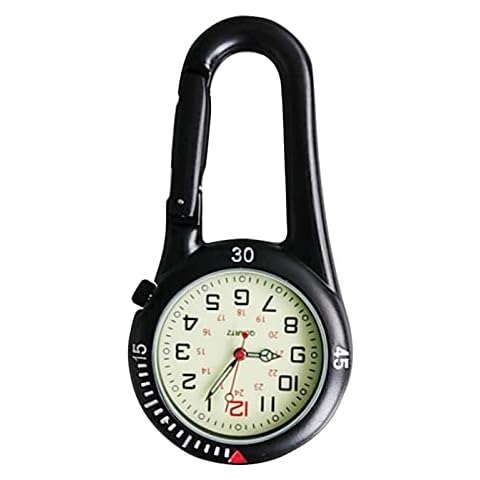 Outdoor Mini Round Dial Arabic Numbers Quartz Analog Clip Carabiner Hook Watch Cover
