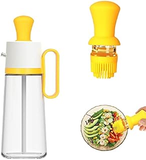 Top-spring Oil Dispenser Bottle, 2 in 1 Oil Dispenser with Silicone Brush for Kitchen, 19oz/550ml Glass Olive Oil Bottles for Cooking, Olive Oil/Vinegar (Yellow)