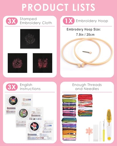 Image of TINDTOP Embroidery Kit for Adult, Mushroom Embroidery Stitch Practice kit | Include Embroidery Cloth Hoops Threads for Craft Lover Hand Stitch