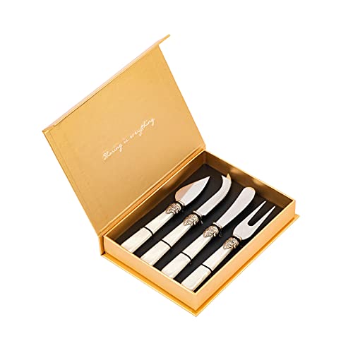 CATHYLIN 4-Piece Cheese Knive Set With Gift Box Stainless Steel Knife With Pearl Handle,Suitable For Parties And Festivalsfor Charcuterie Boards Accessories (White)