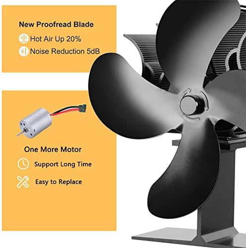 Wood Stove Fan 4 Blades Silent Operation Wood/Log Burner/Fireplace- Color Black