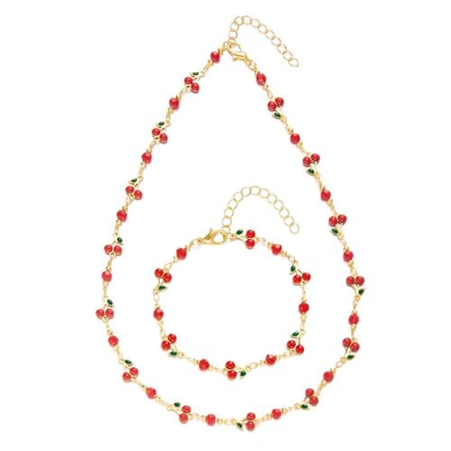 Image of Cherry Bracelet for Women Gold Evil Eye Link Bracelet Dainty Flower Daisy Bracelets Pearl Butterfly Heart Charm Bracelets Adjustable Summer Beach Jewelry