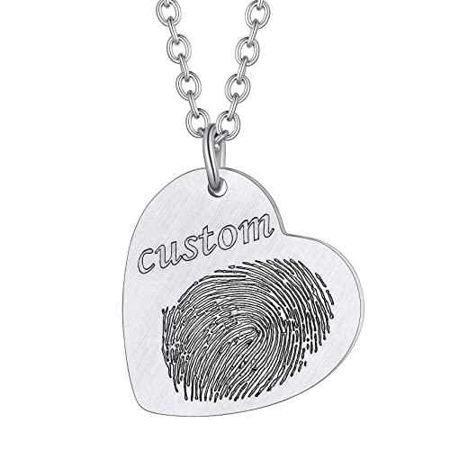 Custom4U Fingerprint Necklace Customized,Custom Memorial Jewelry with Loved One’s Finger Print/Thumbprint,Stainless Steel/925 Sterling Silver,Chain 18”+2”,Memory Keepsake Necklaces for Women
