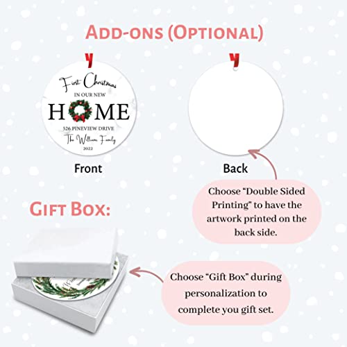 Personalized First Christmas In Our New Home 2022 Ornament, New House Address Christmas Ornament, Couples Housewarming Gifts Realtor Client, 3.50 Inch Metal Ornament W/ Glossy Finish (P-066) #TOP4
