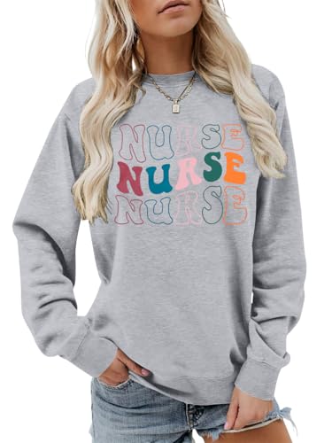 FASHGL Women's Nurse Pullover Shirt - Long Sleeve Tees Gray