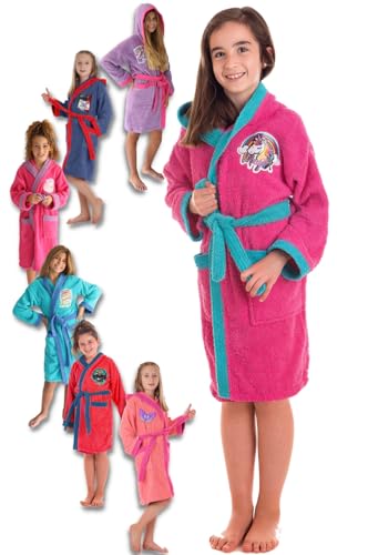 LEBENGOOD - Albornoz Niñas Algodón: Niña, 100% Algodón OEKO-TEX® - 2 Bolsillos, Cinturón, Capucha, Albornoces Felpa muy suave con bordados para niñas (10-12, Rainbow)