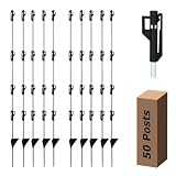 50 Pack Fixed Insulator Fiberglass Posts, 48 Inch Fiberglass Electric Fence Posts, Easy Step-in Posts for Livestock Fencing, Garden Fencing and Boundary Marking,Grey