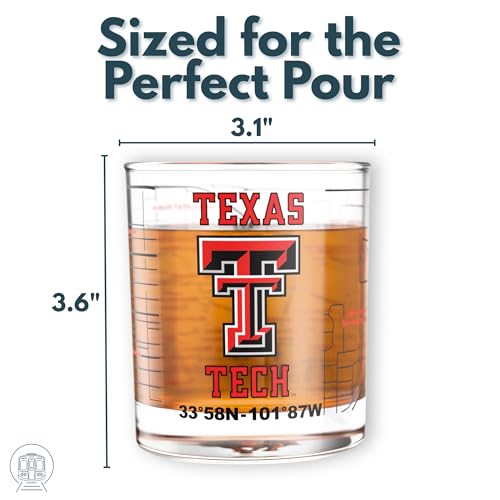 Image of Greenline Goods - Texas Tech University Red Raiders College Whiskey Glasses (Set of 2), 10 oz - Full-Color Logo + Campus Map