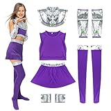 YUIQPKJX Starfire Costume Women Cosplay Princess Outfit Princess Purple Outfit with Stockings Halloween (Purple, X-Large)