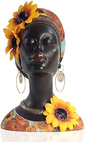 African Art Bust Statue, Home Decor African Sunflower Girl Figurines, Room Decor Resin Black African American Bust Statue, Suitable For Living Room, Room, Desktop, Bookcase, Wooden Shelf Decor