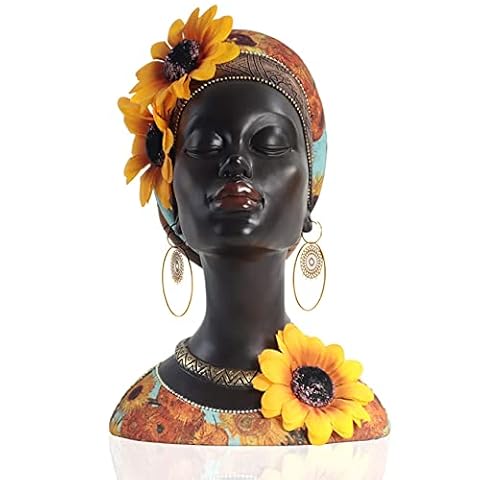 Artystyczna statuetka afrykańska, dekoracja domu, figurki słonecznika, żywica czarna amerykańska statuetka popiersie do salonu, na biurko, regał na książki, dekoracja drewnianej półki