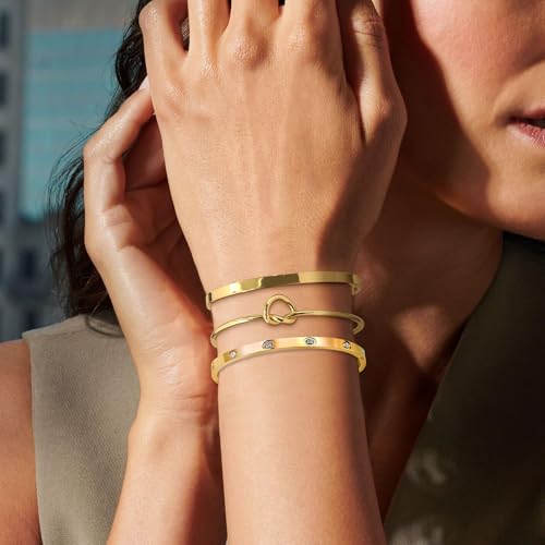 YOUNGGRACE 18K Gold Plated Bracelets for Women Stackable Set – 3 Pcs Gold Jewelry Set with Cuff & Bangle, Adjustable Nail Bracelet Women, Dainty Gold Bangles for Layering, Trendy Gift for Mom, Wife3