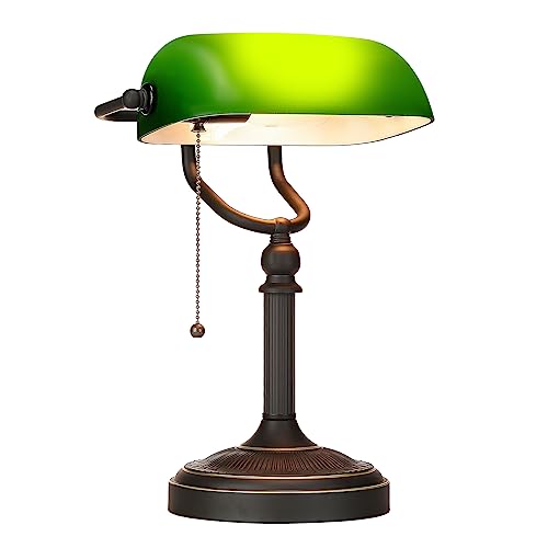 Newrays Antique Green Glass Bankers Desk Lamp With Pull Chain