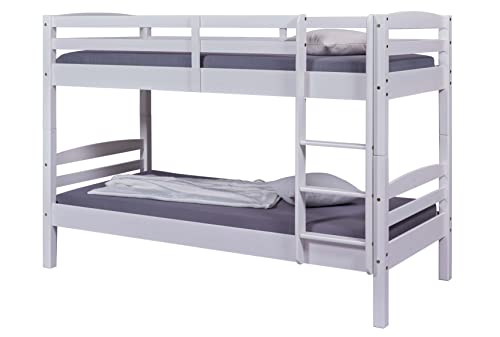 Inter Link – Etagenbett – Hochbett – Jugendbett - Rausfallschutz – Stockbett – Kinderbett – Mit 2 Lattenroste – Kiefer massivholz – Rick - Weiß lackiert – 90x190 cm