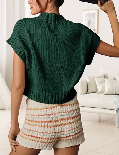 Womens Sweater Vest Mock Neck Cap Sleeve Sweater Tank Tops Cute Heart Knit Cropped Pullover Top3