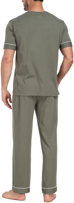 CF Mens Pajamas Set Cotton Sleepwear Soft Short Sleeve Pjs Comfy 2 Piece Nightwear V-Neck Long Pants Loungewear with Pockets - Image 3