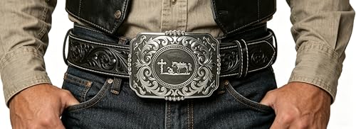 Image of Moranse Cross Cowboy Kneeling Prayer Horse Zinc Alloy Belt Buckles
