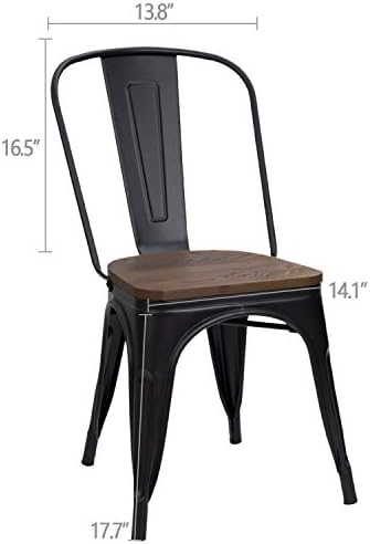 Furmax Metal Dining Chairs with Wood Seat, Indoor-Outdoor Use Stackable Chic Dining Bistro Cafe Side Metal Chairs Set of 4(Black) - Thumbnail 3