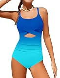 TyeSmo Girls Swimsuit Size 10 One Piece Swimsuits for Girls 8-10 Swimsuit Cutout Ruched Bathing Suits Size 8-10 Solid Color Gradient...