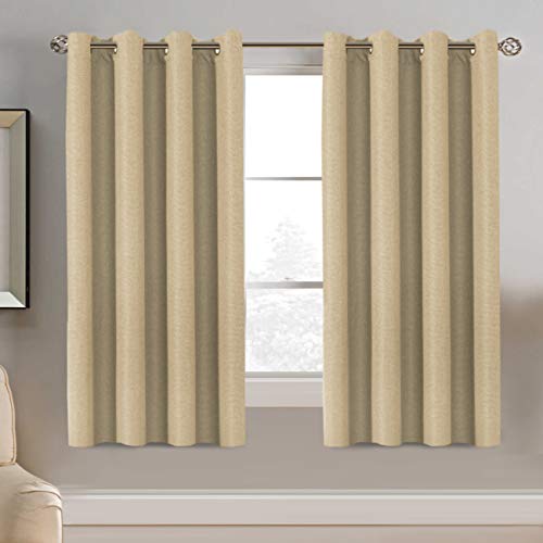 Linen Blackout Curtain 63 Inches Long for Bedroom / Living Room Thermal Insulated Grommet Linen Look Curtain Drapes Primitive Textured Burlab Effect Window Drapes 1 Panel - Beige