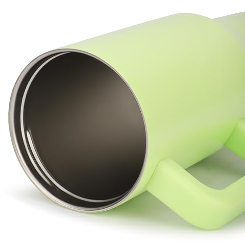 Image of House of Quirk 1200ML Tumbler with Handle & Simple Flip Straw - Car Cup Holder Friendly, Leak Resistant Stainless Steel Water Bottle with Rubber Base (Neon Green)