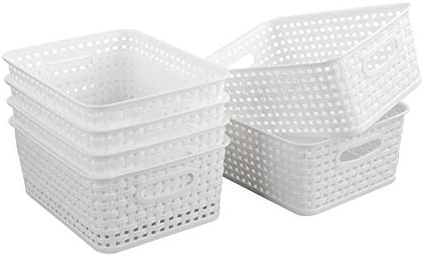 NICESH 6-Pack White Plastic Small Storage Baskets, 10" x 7.7" x 4"